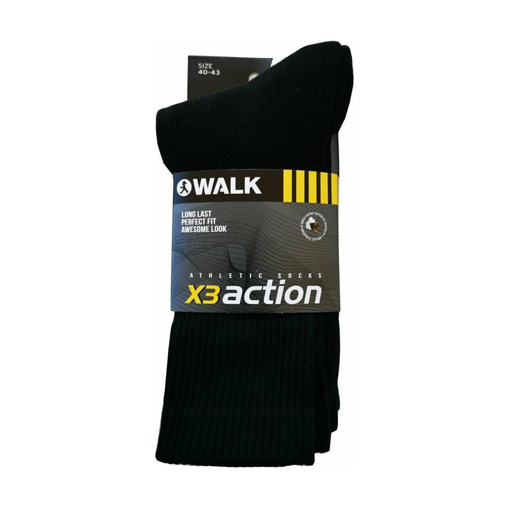 Walk Αθλητικές Κάλτσες Βαμβακερές Πετσετέ Μαύρες – 3 Ζεύγη V9900