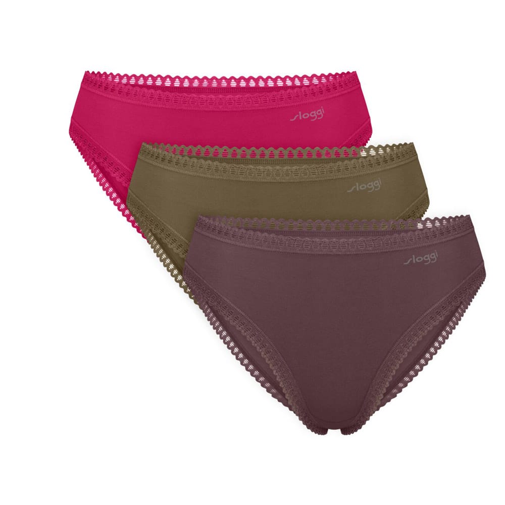 Sloggi Go Crush High Leg – Γυναικεία Ψηλόμεσα Σλιπ Οργανικά Βαμβακερά με Δαντέλα, Σετ 3 Τεμαχίων 10219672-Μ023