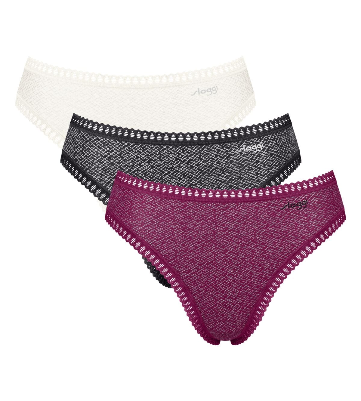 Sloggi Go Crush High Leg – Γυναικεία Ψηλόμεσα Σλιπ Οργανικά Βαμβακερά με Δαντέλα, Σετ 3 Τεμαχίων 10219672-M014