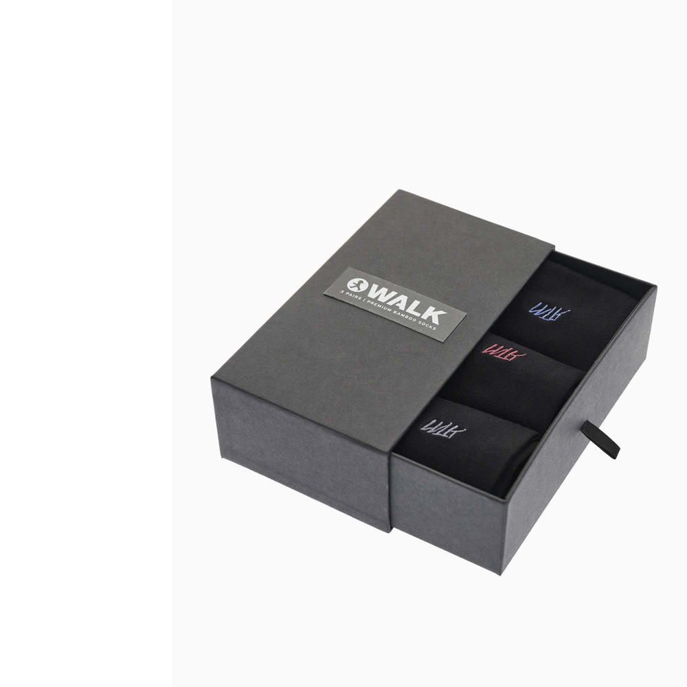 Ανδρικές Κάλτσες Bamboo WALK BS-11 – 3 Ζεύγη σε Gift Box Μαύρο